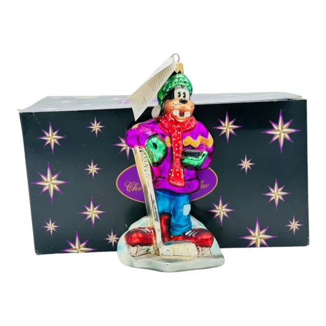 Christopher Radko Goofy Hockey Glass Christmas Ornament 7” Disney Collection