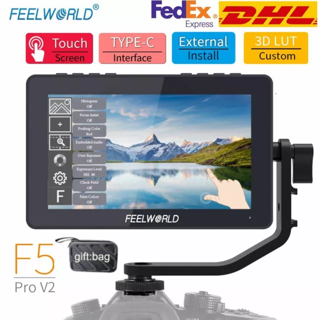 UK FEELWORLD F5 Pro V2 5.5 Inch Touch Screen DSLR Camera Field Monitor 3D LUT4K