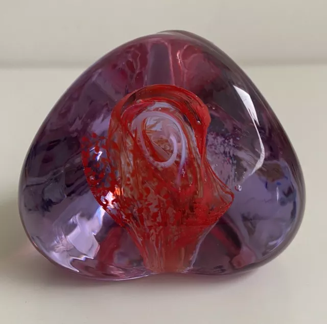 Vintage Caithness Glass Pebble Paperweight Lilac Red White Made in Scotland