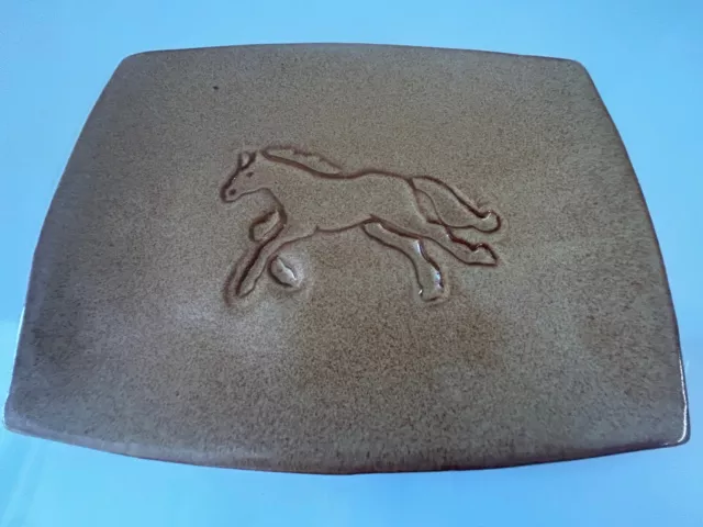 Cape Fear Pottery Southwestern Plate Engraved Running Wild Pony Brown Speckled