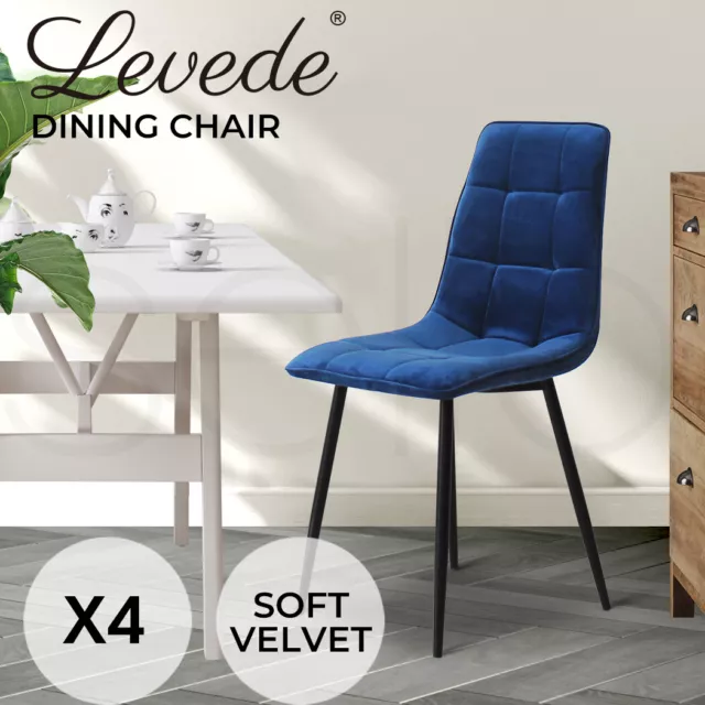 Levede 4x Dining Chairs Kitchen Velvet Chair Lounge Room Retro Padded Seat Blue
