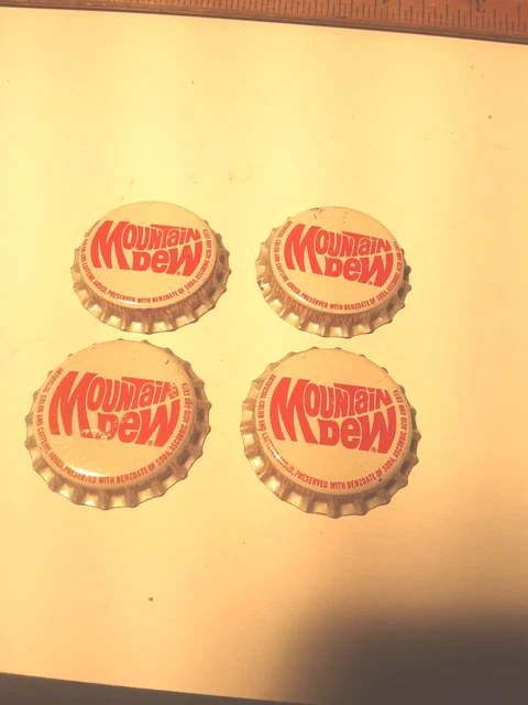 Nice Lot Of 4 Unused 1960'S Mountain Dew Soda Cork Lined Bottle Caps Soft Drink