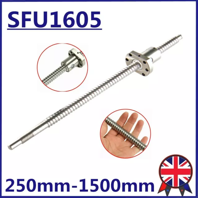 Ball Screw SFU1605 RM1605 250mm-1500mm End Machine BallScrew W Single Ballnut