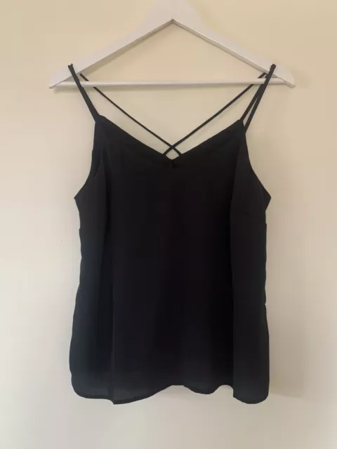 New Look Black Cross Back Cami Vest Strappy Top Size 10 New