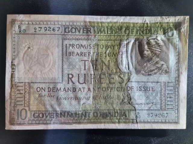 India p5b: 10 Rupees from 1917 *Indian Star* *VERY RARE* repaired 3