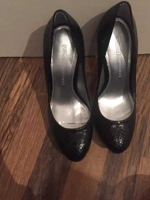 BRAND NEW BLACK Leather Snakeskin Pattern Court Shoes French Connection ...