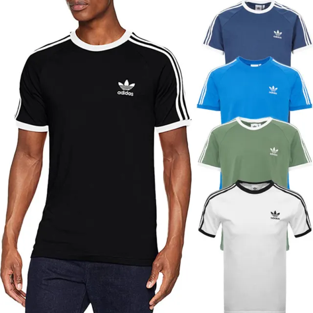 ADIDAS Mens 3 Stripe T-Shirts Retro Sports California Crew Neck Summer GYM Wear