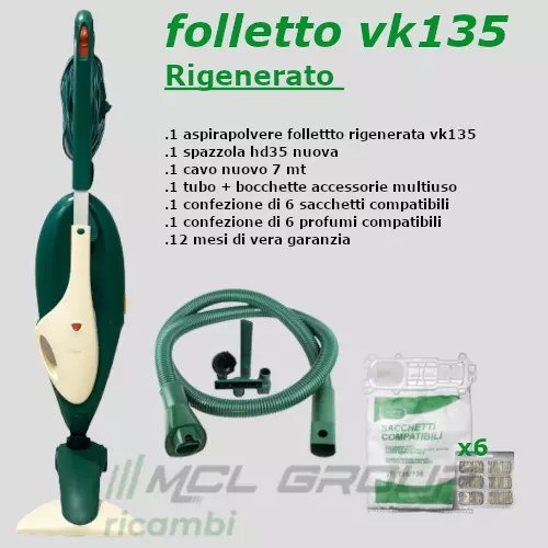 ASPIRAPOLVERE VORWERK FOLLETTO Vk135 Con Hd35 Originale+Garanzia +Tubo+ Sacchetti EUR 229,90 - PicClick IT