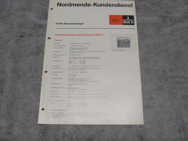 Schaltplan Service Manual Kofferradio Nordmende Transita Universal K  3/605K