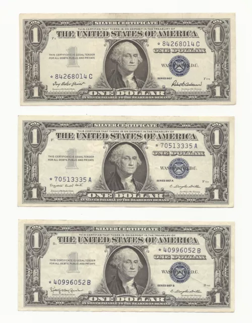 *1957 *1957-A *1957-B $1 Silver Certificate Trio Set One STAR Note Each Series *