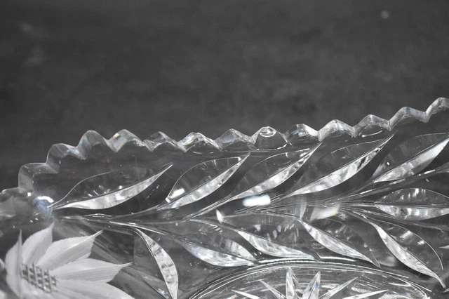 Powelton Cut Glass Poinsettia Small Oval Bowl American Brilliant Period 8