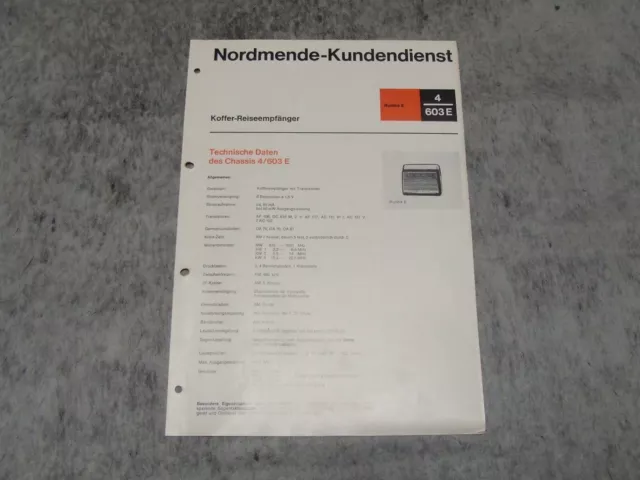 Schaltplan Service Manual Kofferradio Radio Nordmende Rumba E 4/603E