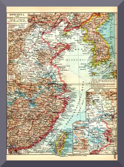 +Ostchina+ alte Landkarte 1930 +Korea, Taiwan, Hongkong, Kanton, Formosa+