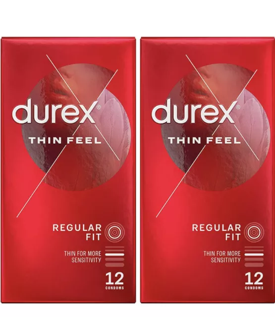 Durex Thin Feel Latex Classic Regular Condoms Greater Sensitivity 2 x 12 Pack