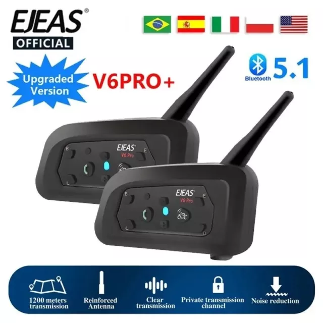 V6 Pro Intercom Moto Bluetooth,Kit Auricolare Bluetooth Casco Moto Interfono M