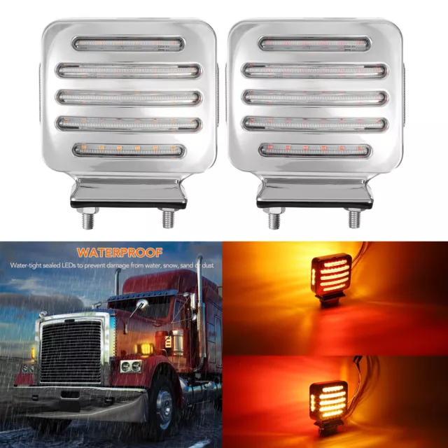 2Pcs Amber Red 78LED Square Double Face Stud Mount Cab Fender Turn Signal Lights