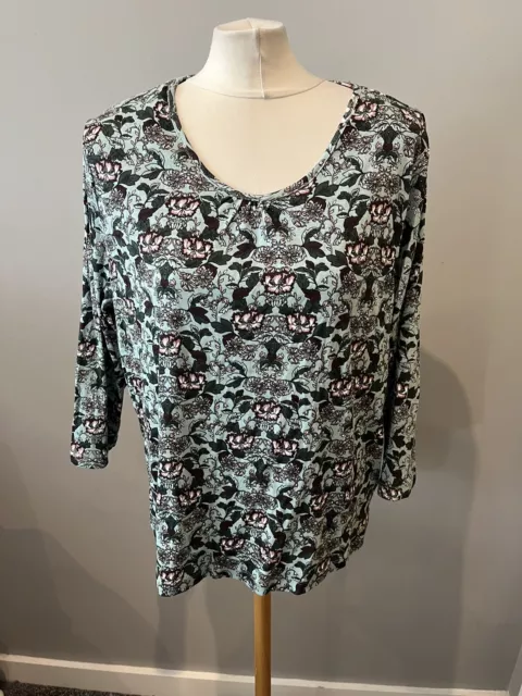 Ladies Maine New England Blue Purple Floral Design Long Sleeve Cotton Top Sz 20