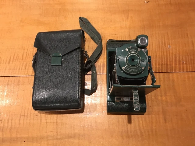 "KODO" #0 Cámara verde de bolsillo junior Eastman Kodak vintage década de 1920 37610 y estuche