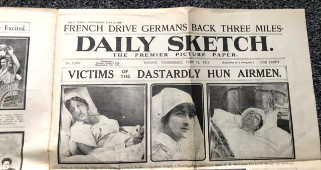 DAILY SKETCH WW1  12th June 1918 Newspaper: Victims of the Dastardly Hun Airmen 2