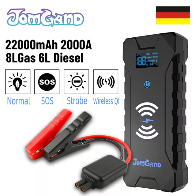 Auto KFZ Starthilfe Jump Starter 22000mAh 2000A Ladegerät Booster Powerbank DE