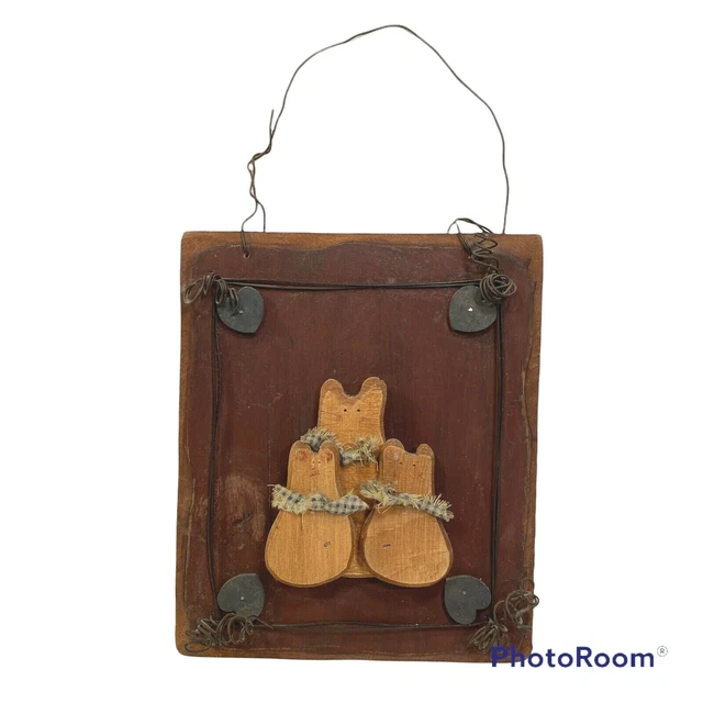 Primitive Cats Wall Plaque Chestnut Lane Creations Wood 6" x 7.25" Rustic Decor