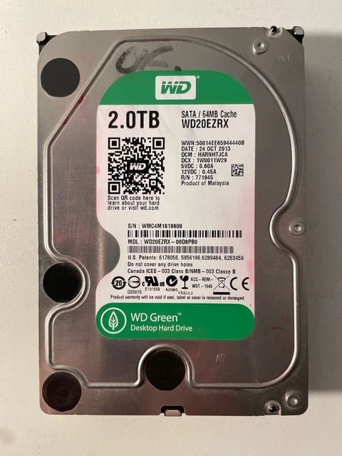Disque dur 2 To , 3.5 pouce , sata , WESTERN DIGITALGREEN WD20EZRX 6 gbits/s