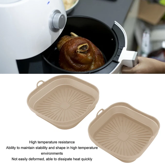 (Beige) Fodera per friggitrice quadrata pieghevole 2 pz friggitrice in silicone riutilizzabile