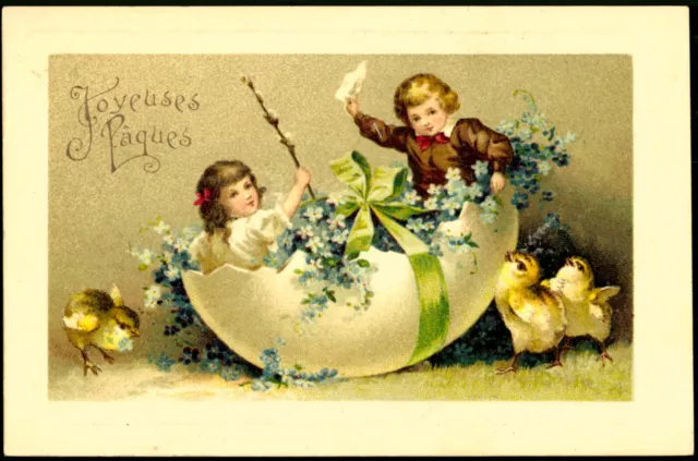 Ostern c 1910 Kinder & Tiere Litho Alte Postkarte Ak No.97