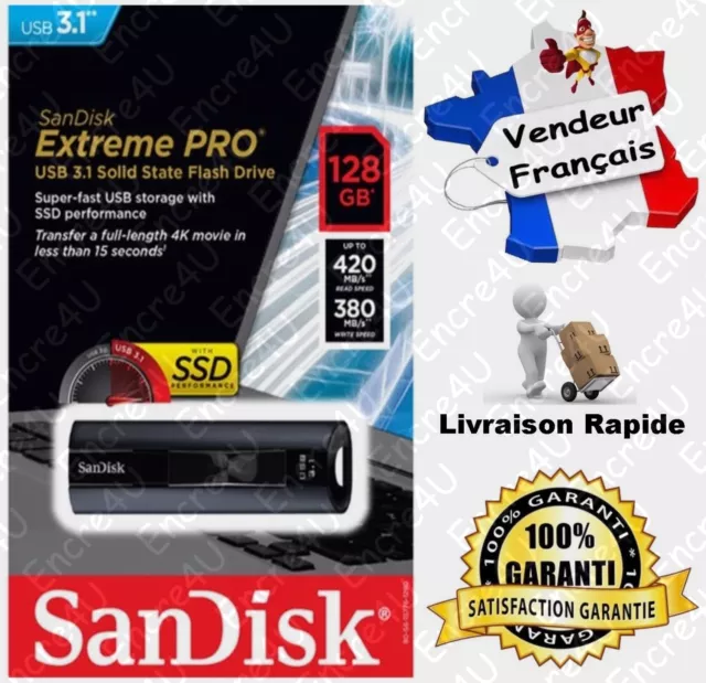 Clé USB 3.1 128 Go SANDISK Extreme PRO : R420 W380 MB/s - Existe aussi en 256 Gb