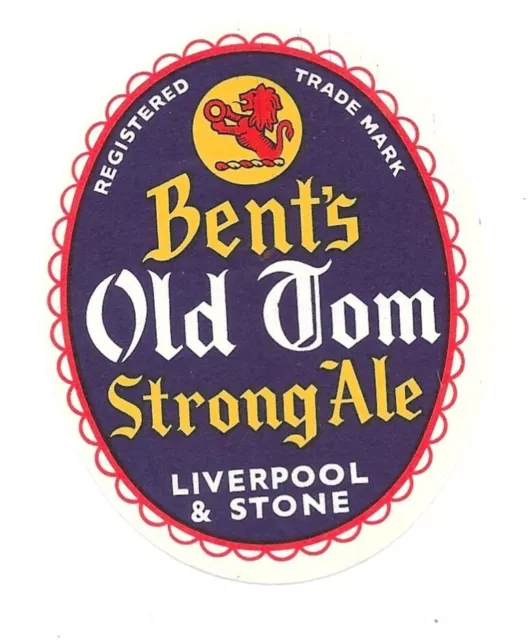 OId BENTS BREWERY Beer Bottle Label Old Tom Strong Ale Liverpool & Stone