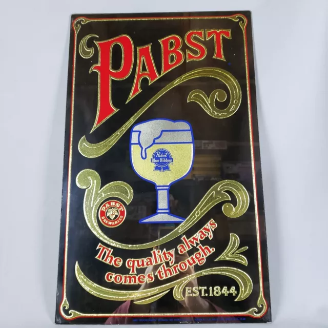 Pabst Blue Ribbon Bar Mirror The Quality Always Comes Through PBR Glass Sign Vtg