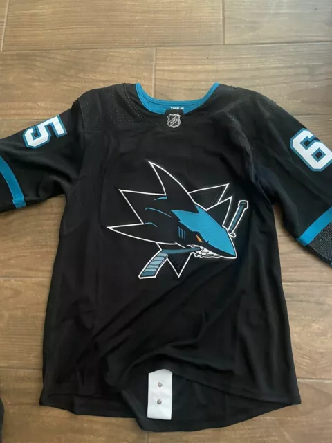 LOGAN COUTURE Signed San Jose Sharks Teal Adidas PRO Jersey with captain C