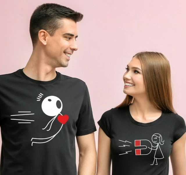 Camisetas para Parejas, Camiseta Imanes Corazon, Regalo Aniversario San Valentin