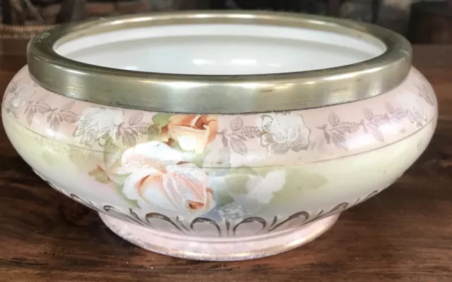 Vintage Antique c1905 Dixonian Pottery Decorative Bowl Rose Print Ceramic Large