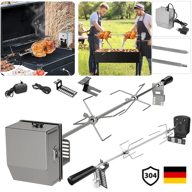 Profi BBQ Grillspieß mit Edelstahl Motor 69-142cm Drehspieß Gasgrill Automatisch