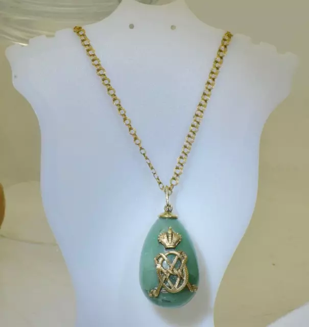 IMPERIAL FABERGE GOLD Carved Jade Easter Egg Pendant -Empress Maria $1. ...