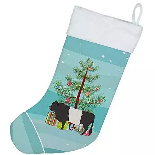 Carolines Treasures Belted Galloway Cow Christmas Christmas Stocking, Teal Firep 2