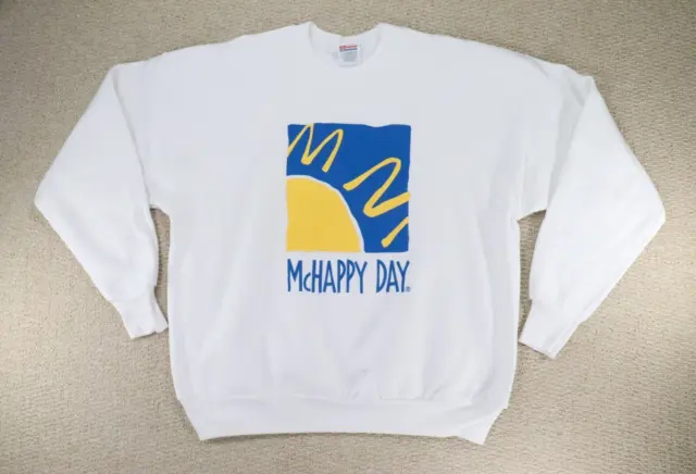 VINTAGE McDonalds Sweater Adult Extra Large White McHappy Day Employee Promo 90s