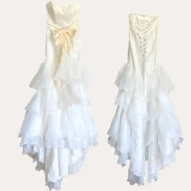 Bridal Fit & Flare Wedding Dress Ruffle White Mermaid Bridal Gown Strapless SZ 4