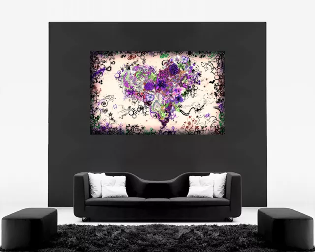 Stunning Purple Tones Abstract Heart Canvas Wall Art Picture Print - A0, A1, A2 3