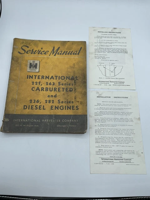 International Harvester Service Manual 1960s 221 263 Carbureted 236 282 Diesel