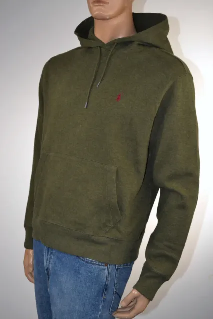 Ralph Lauren Khaki Green Hooded Sweatshirt / Rust Pony & Suede Patch - NWT $115