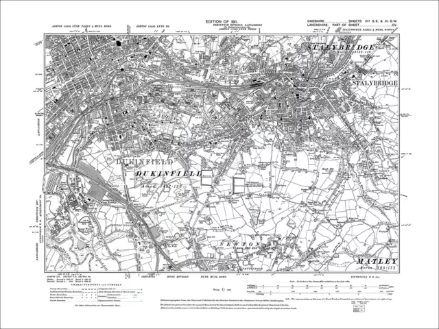 Stalybridge, Dukinfield, Newton (N), old map Cheshire 1911: 3aSE-3SW