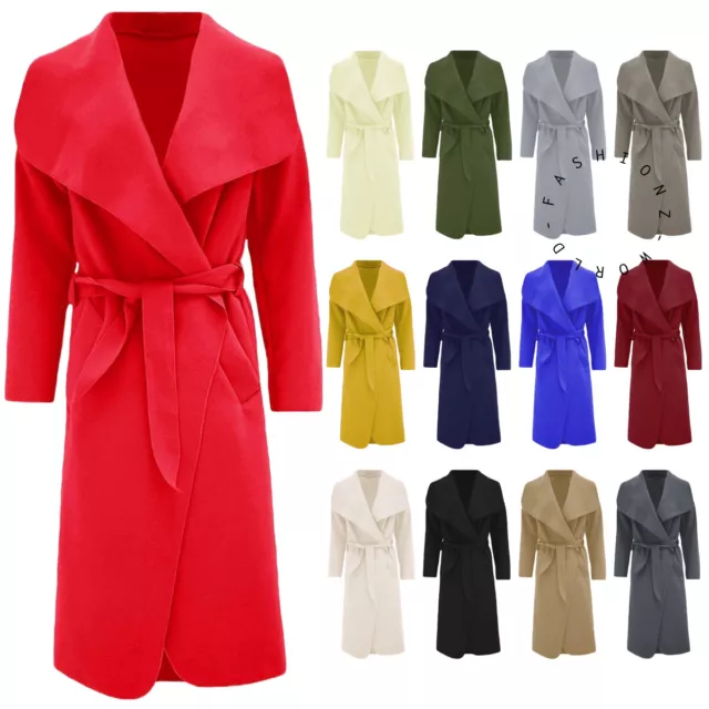 Womens Belted Duster Jacket Ladies Waterfall Italian Trench Drape Long Coat UK