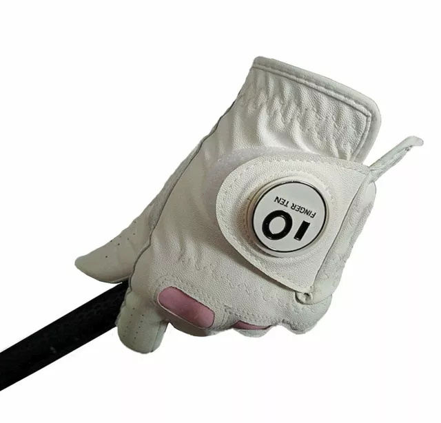 2X Golf Glove Ladies Leather Left Right Hand Rain Grip with Ball Marker S M L XL 3