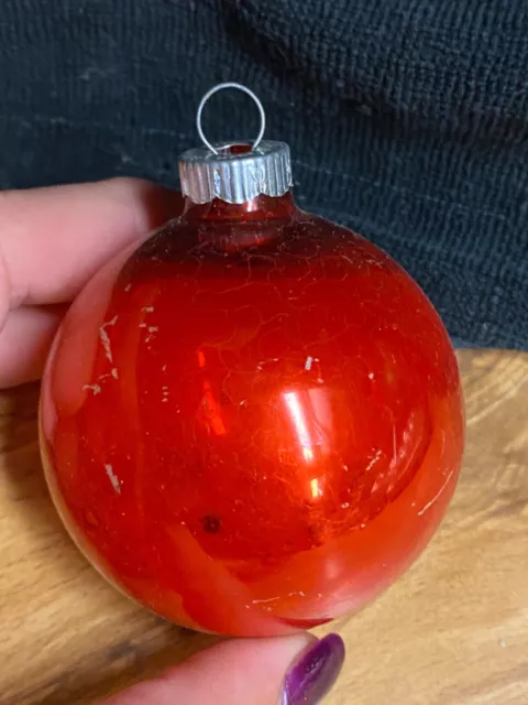 Shiny Brite Mercury Glass Christmas Ornament RED Round 2.5" Vintage