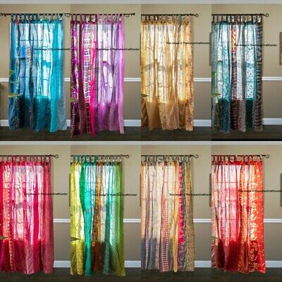 Indian Sari Patchwork Curtain Drape Handmade Window Decor Silk Sari Boho Curtain