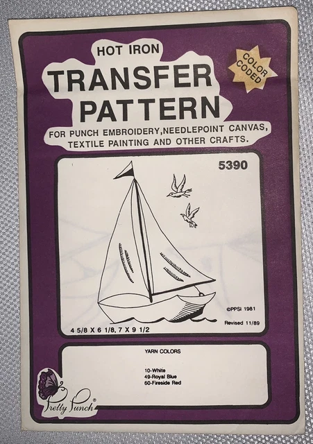 E3 '89 Bonito Patrón De Transferencia De Color Bordado Hierro Bordado 5390 Velero Gaviota