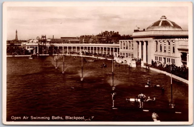 Open Air Swimming Baths Blackpool England Building Real Photo RPPC Postcard