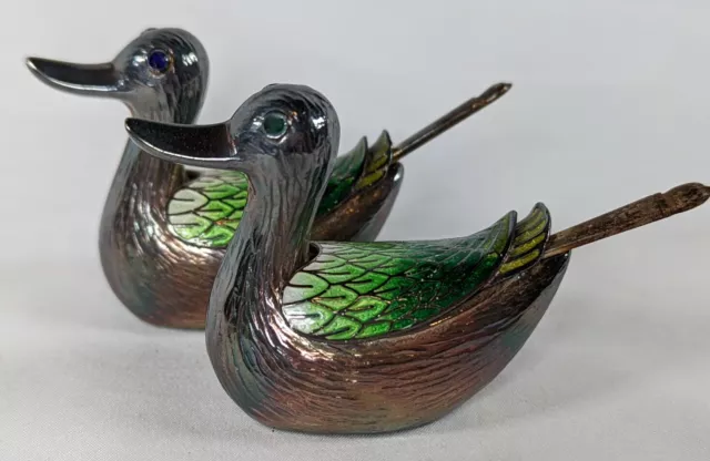 !!!PRISTINE!!! Mandarin Duck Set Wedding Caviar 99% Silver Cloisonne Enamel 96 g
